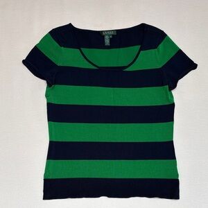 LAUREN Ralph Lauren Striped Woven Top with High Sheen - Malachite Green
